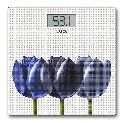 Laica PS1075W Elektronische Personenwaage, Blaue Blumen/Weißer Hintergrund – Ansicht 1