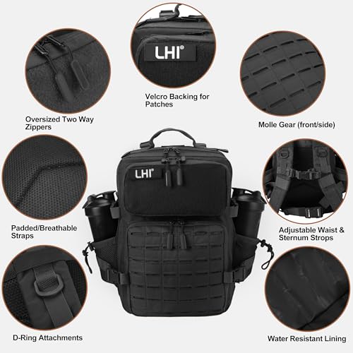 Image of LHI Tactical Military Backpack for Men 25L /45L Large Molle Army Assault Pack 3 Day Hiking Rucksack With Bottle Holder