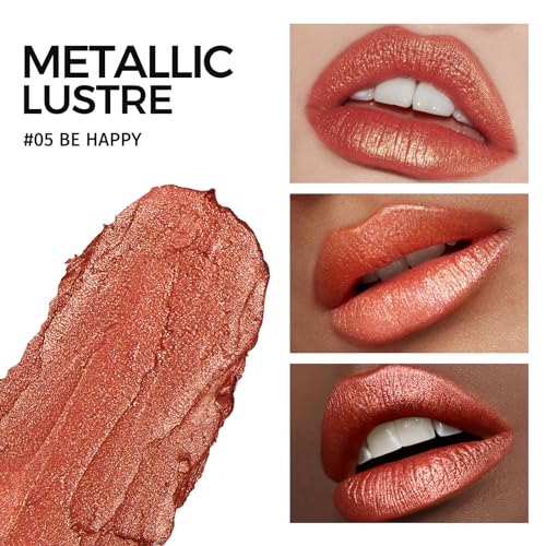 Anglicolor Metallic Glitter Coral Lipstick,High Impact Shimmer Lipcolor,Long-Lasting Moisturising,Lightweight,Creamy Formula Smooth and Non-Sticky,Orange Lipstick For Women(05 BE HAPPY - Image 2