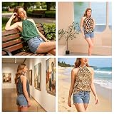 Hotcinab Damski tank top na ramiączkach z wzorem w panterkę, seksowny top bez rękawów, wiązany na szyi, top, leopard, na lato, elegancki top do klubu, żółty, M