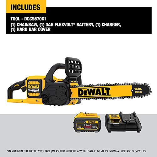 DEWALT FLEXVOLT 60V MAX Chainsaw Kit, 3-Ah Battery, 16-Inch (DCCS670X1)