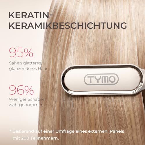 TYMO RING Glättbürste Haarglätter Bürste - Keramik Glätteisen und Haarbürste 2 in 1, Elektrische Verbrühungsschutz Glättungsbürste Kamm, 25s Schneller Aufheizen, 5 Temp Einstellungen, Gold