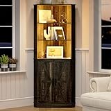 Vlskra Mueble de Esquina para Sala con Puerta de Armario, Esquinero Vitrina con Luz de 5 Capas,...