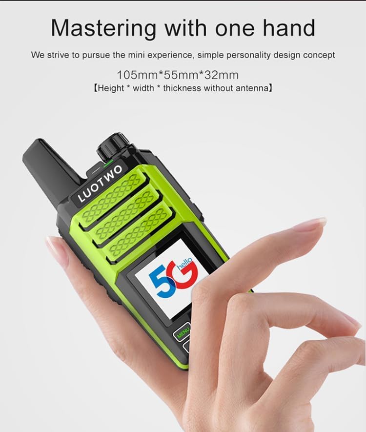 Hand holding LUOTWO N88 Walkie Talkie, demonstrating its compact size