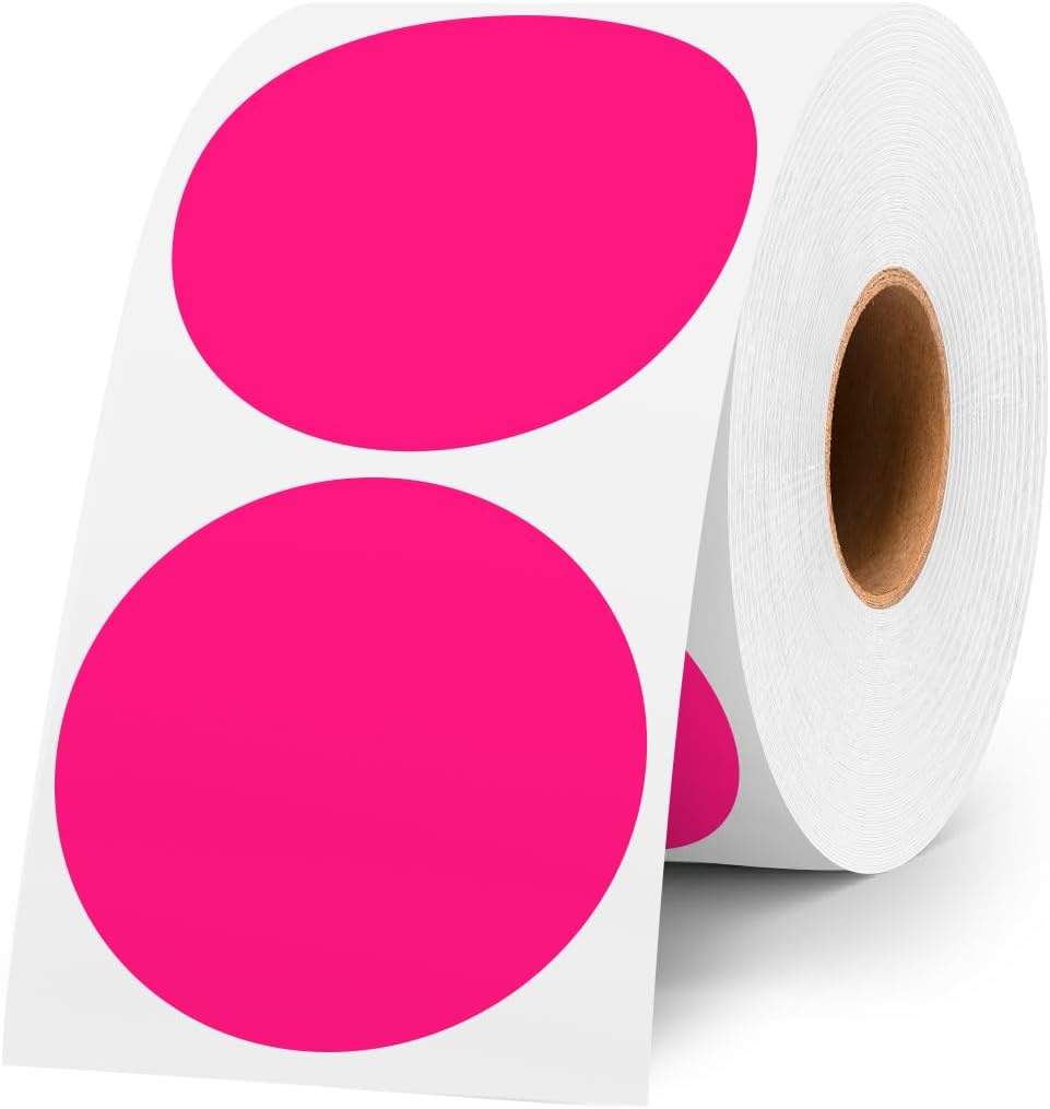 2 Inch Fluorescent Pink Dot Stickers,500 PCS Yard Sale Price Stickers