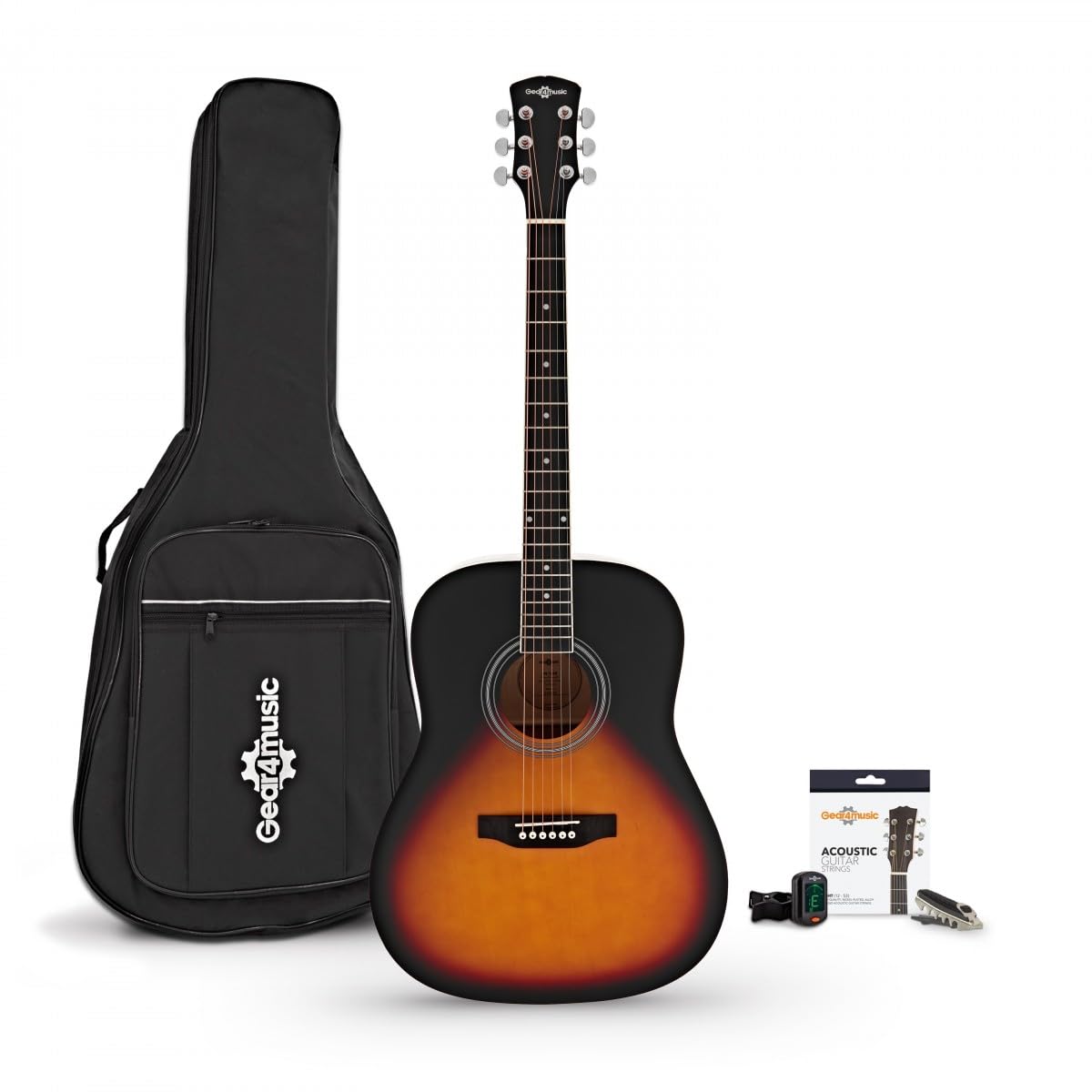 Guitare Acoustique Dreadnought et pack Accessoires par Gear4music, Sunburst