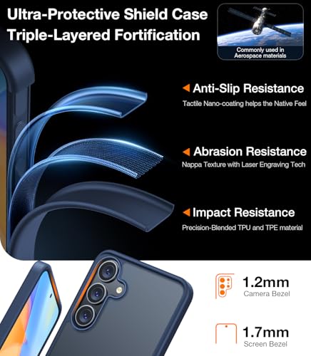 Image of TORRAS Shockproof for Samsung Galaxy S25 Plus Case, 12FT Military-Grade Protection, Slim Case for Samsung S25 Plus Case, Matte Translucent Blue, Thin, Guardian Series