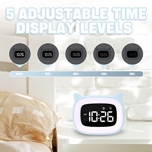 Nesifee Digital Alarm Clock, Children's Alarm Clock With Light, Led Night Light, Children's Alarm Clock, Without Ticking, Table Clock,Blue #TOP2
