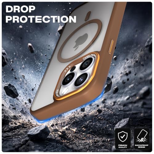 Image of Pikkme Back Cover for iPhone 14 Pro | Shockproof | Mag-Safe Compatible | Hard Transparent Back | Premium Raised Camera Protection | Bumper Case (Brown Mag-Safe)