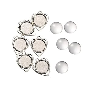 PandaHall 5 sets transparant helder glas cabochons en antiek zilver legering hart hanger cabochon instellingen voor DIY…