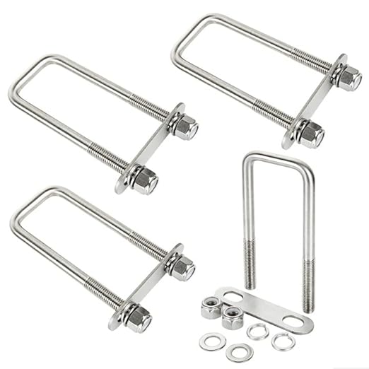 4 Pack Square U-Bolts 2-1/16" W x 6-5/16" L, 304 Stainless Steel U Bolts M12 with Washers & Nuts for Replacement Parts and Accessories for Ski Boat, Fishing Boat or Sailboat Trailer