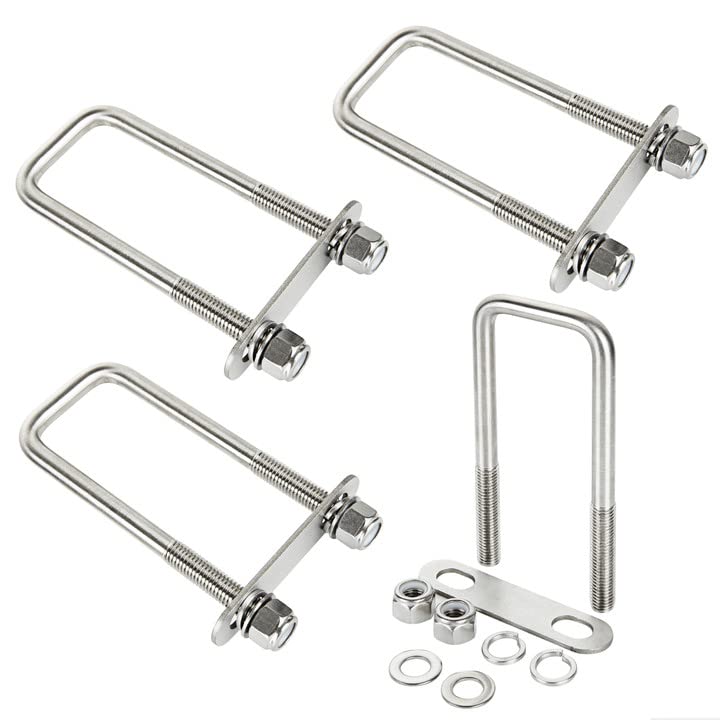 4 Pack Square U-Bolts 2-1/16" W x 6-5/16" L, 304 Stainless Steel U Bolts M12 with Washers &amp; Nuts for Replacement Parts and Accessories for Ski Boat, Fishing Boat or Sailboat Trailer