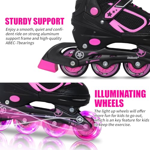 Image of Nattork Blade Roller Skates for Boys with Light Up Wheel, Outdoor & Indoor Illuminating Rose Inline Skates for Boys Little Kids Toddler Ages 5-8 4 5 6, Beginners