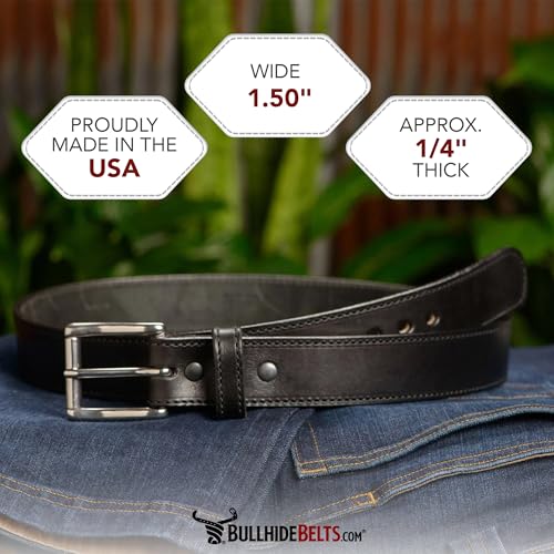 Bullhide Belts Mens Leather Belt for Casual, Dress, 1.50" Wide, Black, 40"2