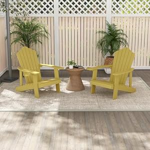 ORALNER Outdoor Adirondack Chair with Cup Holder Plastic Resin Outdoor Deck Chair 380 LBS Capacity for Patio Backyard Porch Balcony Poolside Garden Lawn Firepit 1 Yellow