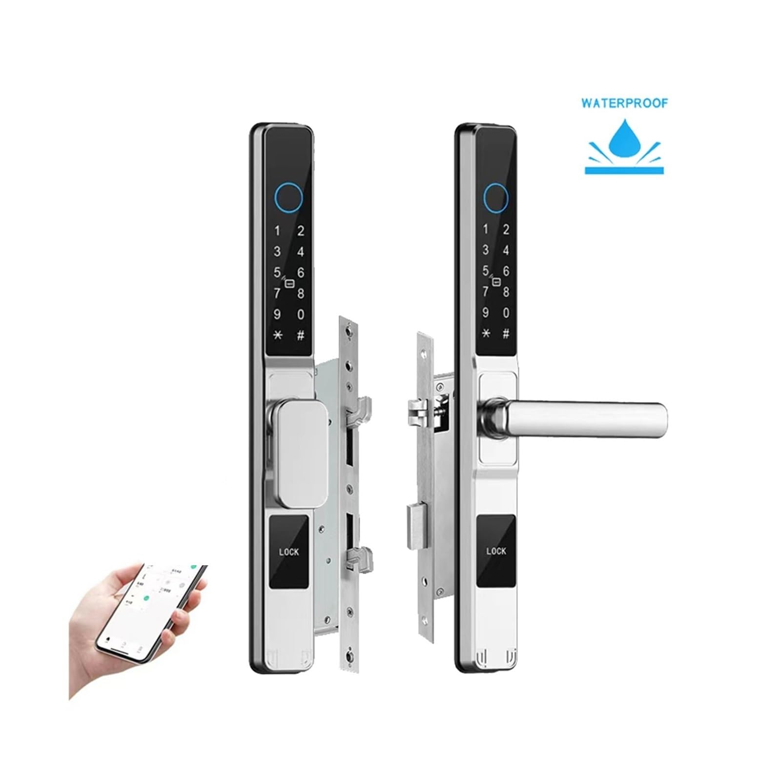 cerradura inteligente, Cerradura De Puerta Corrediza Aluminio Con Tarjeta Contraseña Y Huella Dactilar, Resistente Al Agua, Aplicación Wifi, For Exteriores, Función Tirar Empujar(B-3585 Sliding-Long)