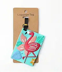 Lindas etiquetas de bagagem de silicone, suporte de endereço de etiqueta de viagem, acessórios de viagem, flamingo