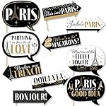 Big Dot of Happiness Photo Booth Props Kit - 10-Piece Stars Over Paris Props, DIY Assembly with Prop Stick, Premium Cardstock Party Decorations