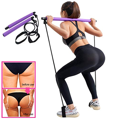 BEFANS Kit de Barra de Pilates portátil con Banda de Resistencia para Yoga, Pilates, Yoga, Pilates, Barra de Ejercicio con Lazo para el pie para Yoga, Estiramiento, Esculpir y Sentarse, 1 Morado.