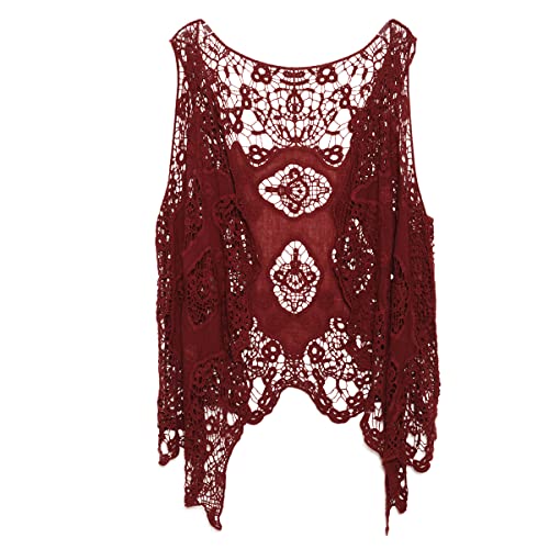 Image of JASTIE Women Open Stitch Cardigan Boho Sleeveless Hippie Summer Hollow Out Solid Crochet Vest