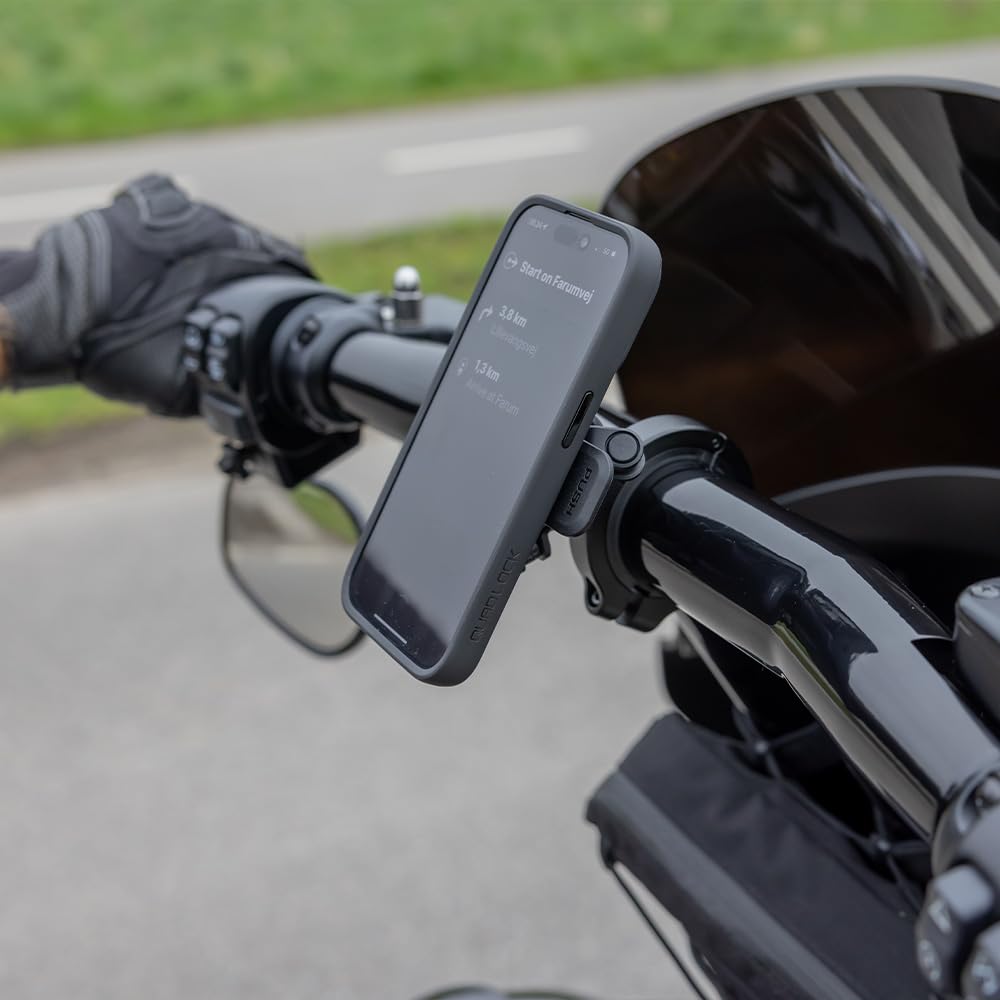QUAD LOCK Soporte de Teléfono para Manillar de Moto Pro - Grande con Amortiguador de Vibraciones y Funda mag para iPhone 15 Pro MAX