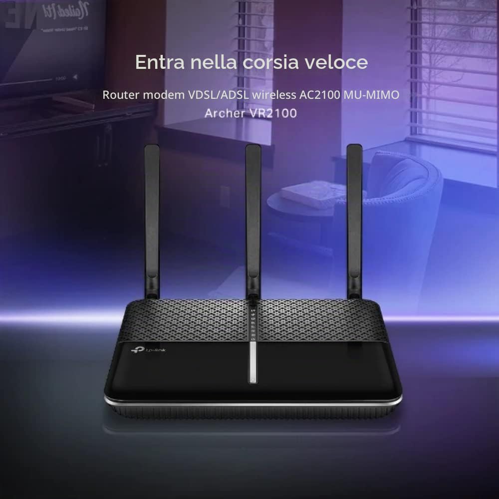 TP-Link Archer VR2100 - Router senza fili, modem ADSL, commutatore 4 porte, GigE, porte WAN: 2, 802.11a/b/g/n/ac, bibanda