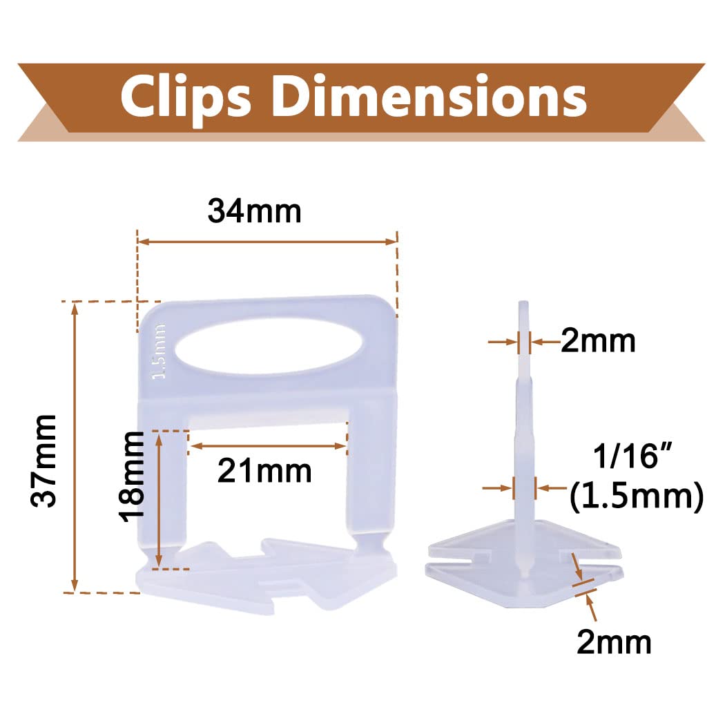 2000 clip livellatrici per piastrelle da 1/16" (1,5 mm) 2000 pezzi distanziatori livellatori per piastrelle professionali in ceramica e pietra installazione