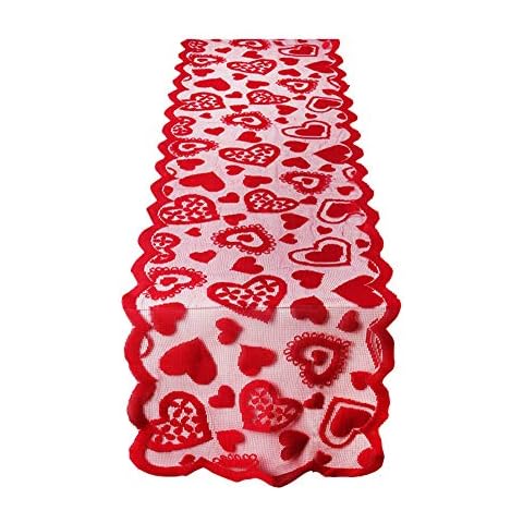 Camino de mesa de San Valentín rojo de encaje de 13 x 72 pulgadas Cover