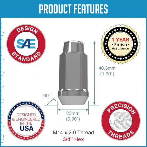 Image of Wheel Accessories Parts 32 Pcs M14 x 2 14 x 2 Thread Bulge Acorn 1.90 inch Long Lug Nuts Chrome 3 /4 inch 19mm Hex Fits 2000-02 Ford Excursion 1999-2003 F250 F350 Super Duty