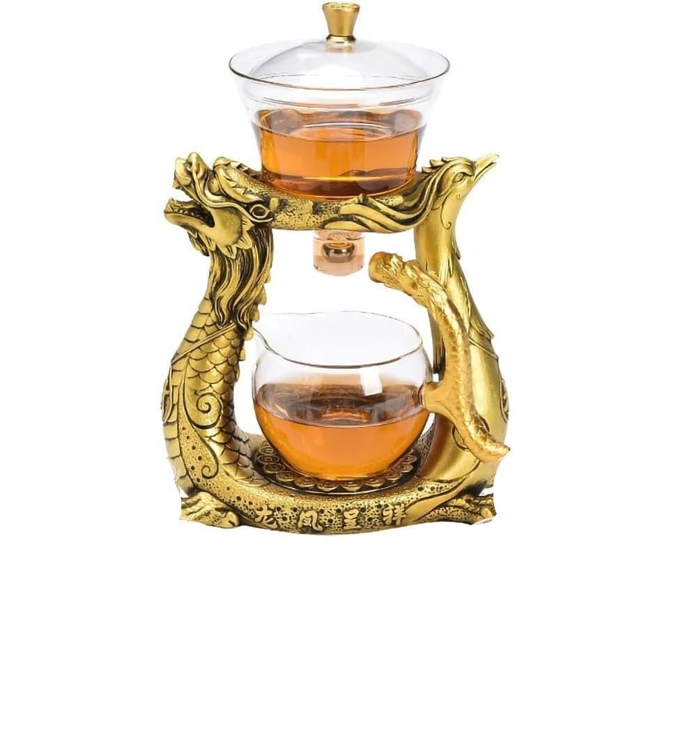 vfdaSWQQ Tea set, Dragon Phoenix Teapot Glass Lazy Tea Set Home Use Magnetic Brewer with 6 Cups Teapots