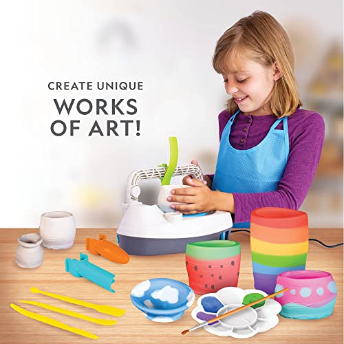 NATIONAL GEOGRAPHIC Kid’s Pottery Wheel (UK Version) - Complete Pottery Kit for Kids, Plug-in Motor, 907 g Air Dry Clay, Sculpting Clay Tools, Apron & More, Patent Pending, Amazon Exclusive Craft Kit