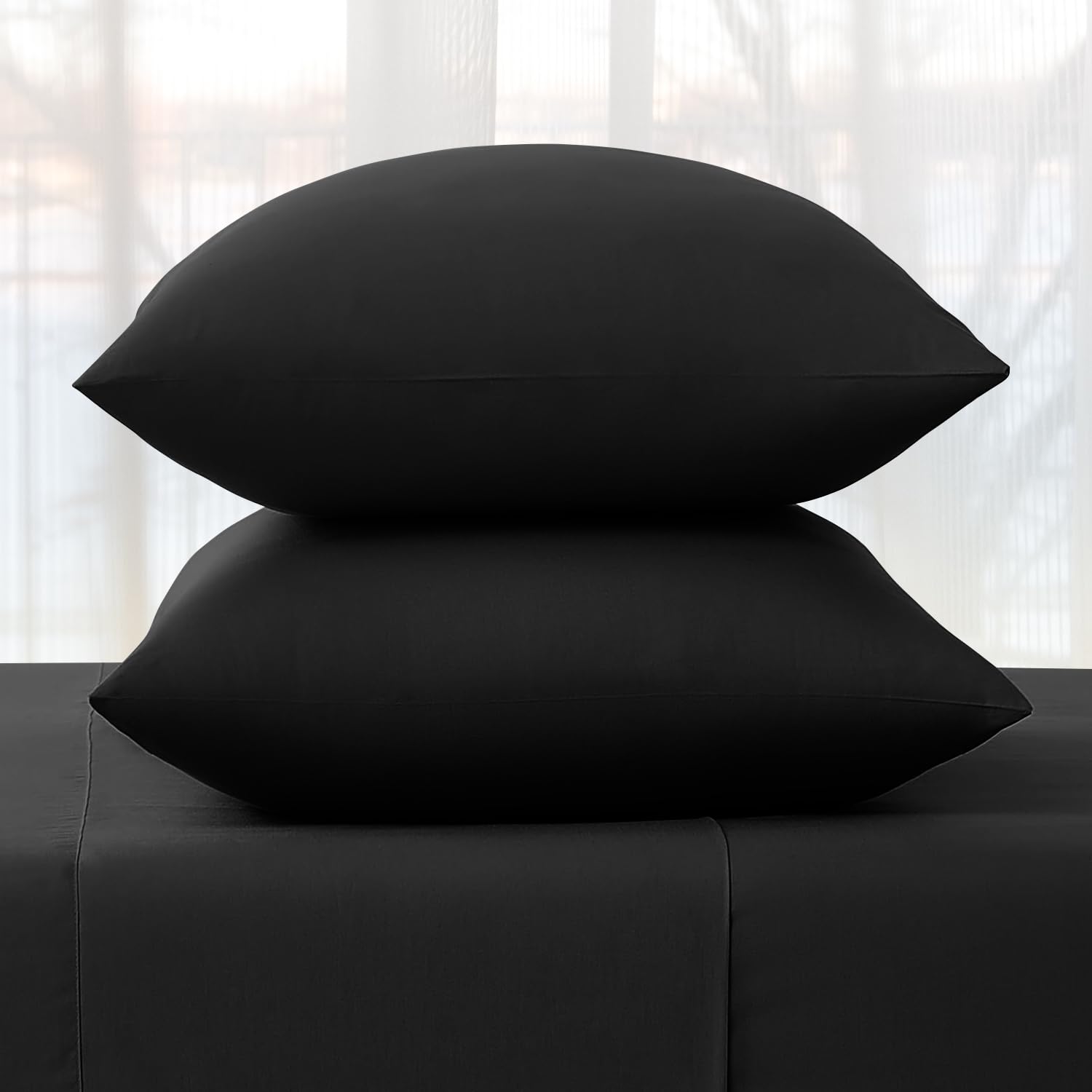 PRIME LINENS Pillow Cases 2 Pack Standard Size Microfibre Pillow Cover with Envelop Closure Wrinkle Fade Resistant Pillowcases Machine Washable (Black - Image 3