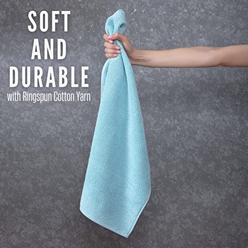 Antioch Home Bathroom Hand Towels, Hotel Quality & Fluffy & Absorbent & Soft & Fast Drying Turkish Hand Towels For Bathroom, 100% Cotton Turkish Hand Towel Set - [ 4 Pack – 16 X 28 Inches ] - Aqua #TOP4
