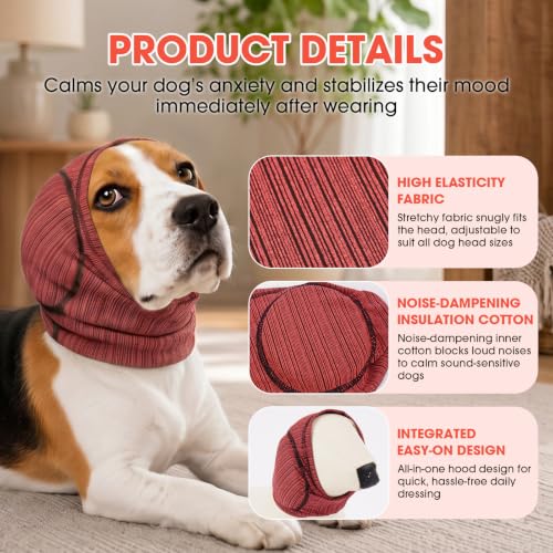Image of Dog Calming Hood Ear Cover for Anxiety Relief, Red, M