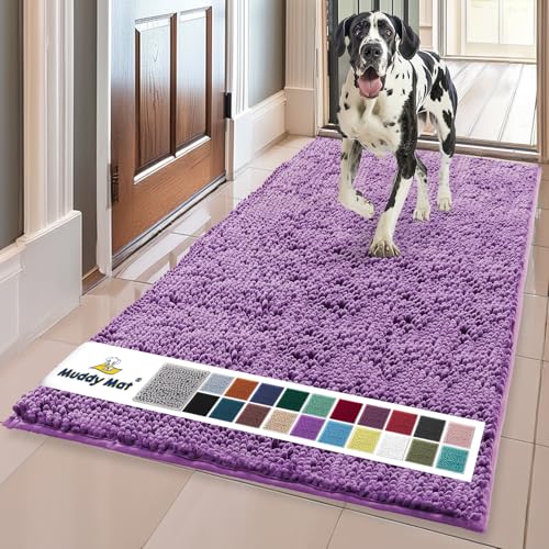 Image of Muddy Mat | Super Absorbent Door Mat Indoor, Microfiber Quick Dry Chenille Entryway Rug, Non-Slip Front Door Mat, Indoor Mats for Entryway, Machine Washable Pet Rug, Purple 24 inch x 120 inch