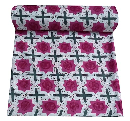 Image of 2 Meter Hand Block Indian Cotton Unstitched Jaipuri Handmade Digital Printed Fabric Material for Women Kurta /Blouse /Palazzos /Piece Material for Women's (Pink)