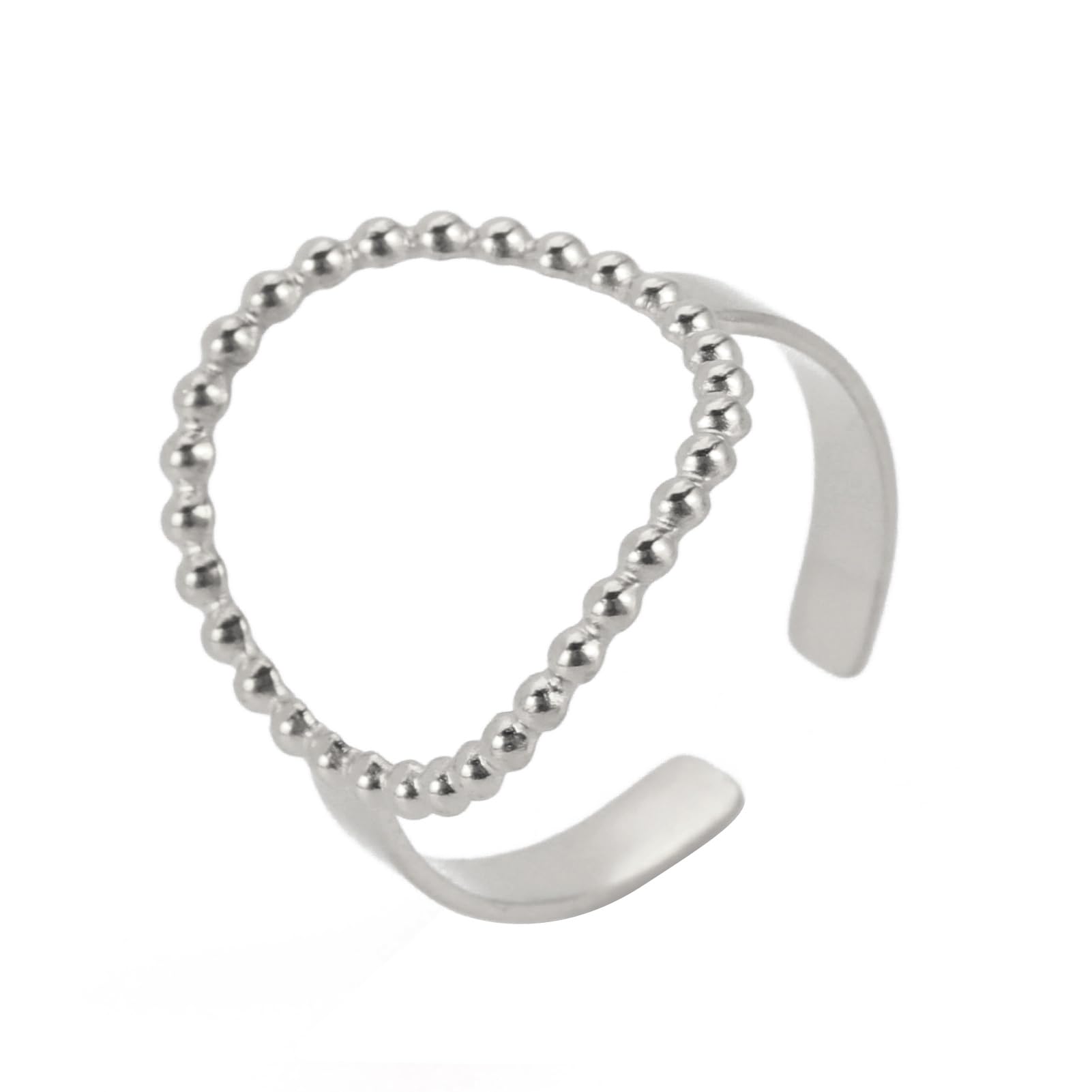 TEAMER Minimalist Stainless Steel Ring Round Hollow Restitutable Ring Rectangular Ellipse Ring Vintage Large Heart Minimalist Jewelry For Women