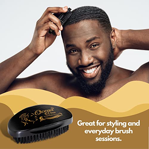 Ocean View Deep Waves Pomade Wave Brush For Men, 360 Waves Hair Brush With Medium Firm Bristles Helps Build 540 And 720 Waves - Wooden Palm Brush Contoured For Maximum Control With Thumb Indentations #TOP5
