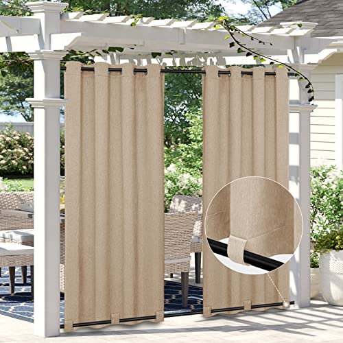 Easy-Going Rideaux d'extérieur imperméables et Coupe-Vent d'aspect Lin – Rideaux Doux et épais pour terrasse, tonnelle, Rideaux à œillets et Bas à languettes –...