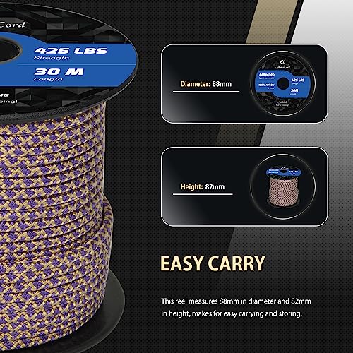 Abma Cord Paracord 425 lbs 3mm 100% Nylon 30M - Purple Dynasty, Diamond-purple Dynasty, 30 Meters - Image 2