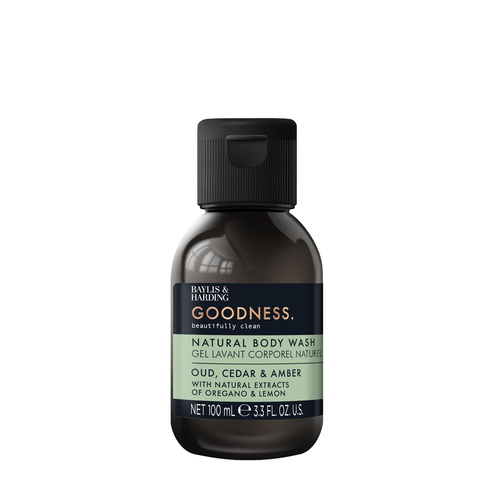 Baylis & Harding Goodness Oud, Cedar & Amber Body Wash 100 ml (Pack of 1) - Vegan Friendly