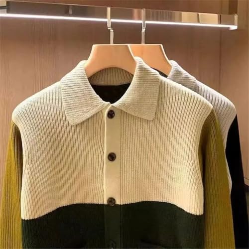 Men Knitted Cardigan Vertical Stripe Long Sleeve Button Tops Men's Patchwork Color Slim Lapel Sweater3