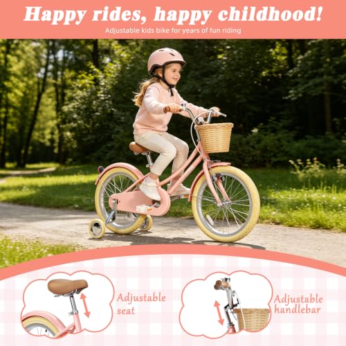 Image of Glaf 12 14 16 18 20 24 Inch Girls Bike with Training Wheels /Kickstand Kids Bike for 2-15 Years Old Toddler Girls Bicycle with Basket, Beach Cruiser Girls Bike