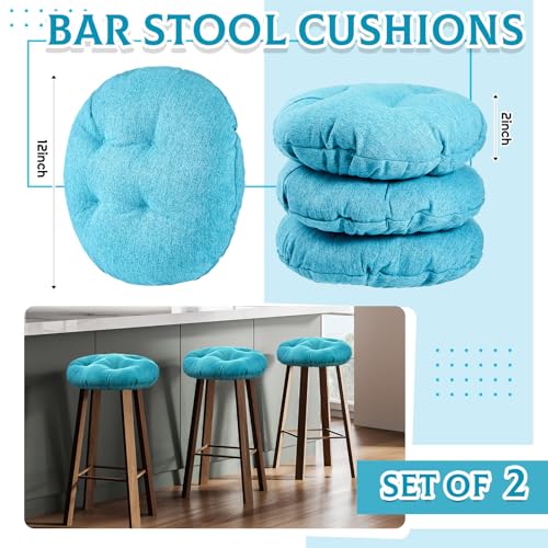 Image of Marsui 2 Pieces Bar Stool Cover Non Slip Padded Cushion, 12 Inch, Lake Blue