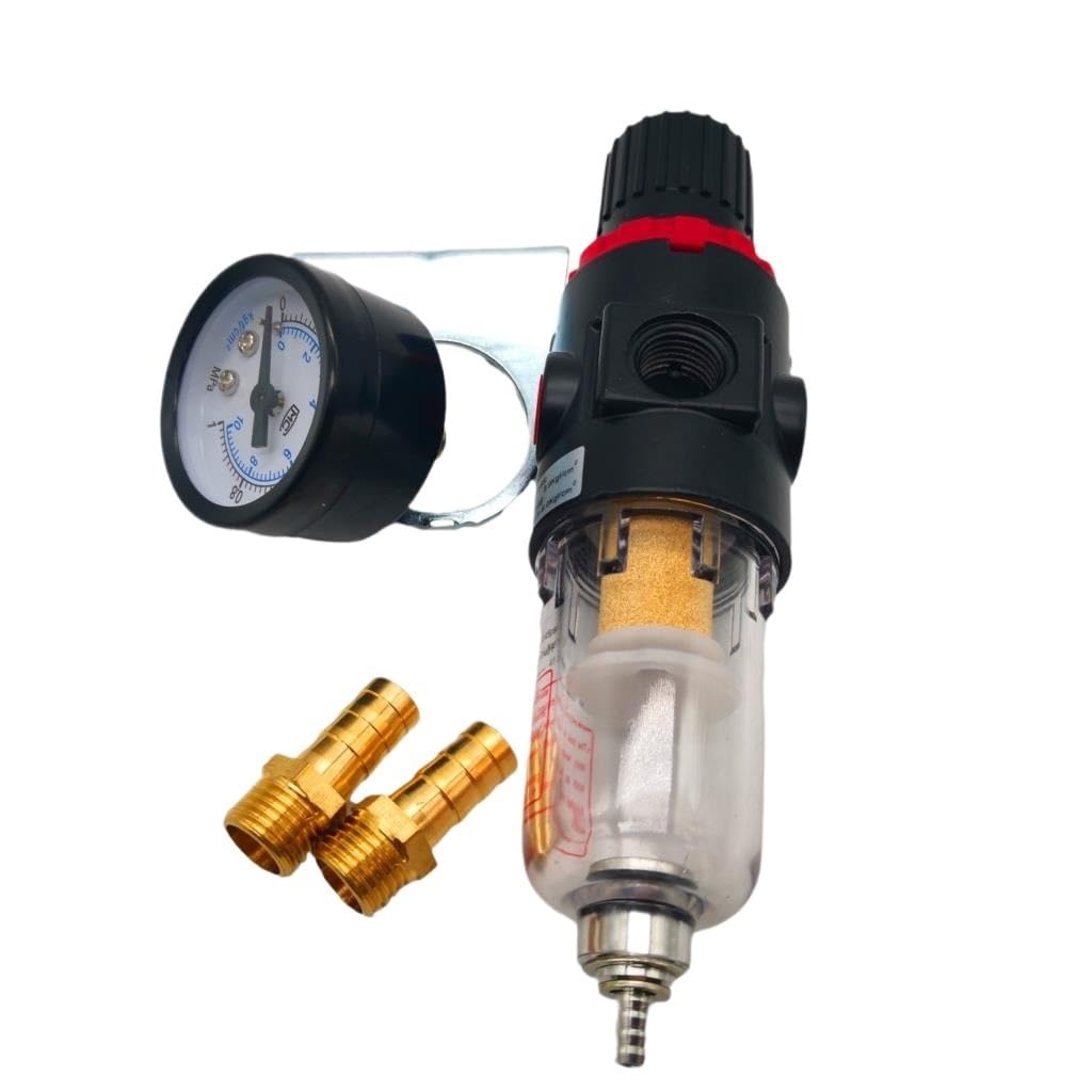 AFR2000 G1/4 Pneumatic Air Filter Regulator with Pressure Gauge/Flow Control Valve/Air Compressor Drain/Speed Controller(AFR2000 ADD BAO10MM,Copper Filter)