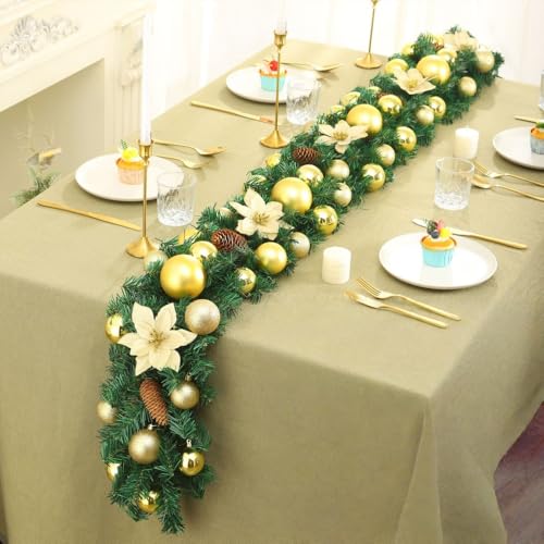 YQWクリスマス 飾り ガーランド クリスマスモール クリスマスリース モール クリスマスツリー 飾り デコレーション キャンディー オーナメント ガーランド クリスマス用品 パーティー装飾藤 ガーデン装飾籐 (2.7m 220T ゴールドシリーズ)