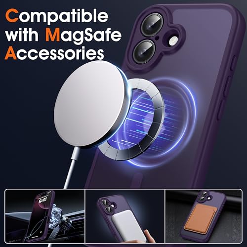 Image of Oterkin Magnetic for iPhone 17 Case Matte,Upgraded Full Camera Protection Compatible with MagSafe Frosted Translucent Shockproof Anti-Scratch Slim Fit Case Military Grade Protection (Dark Purple)