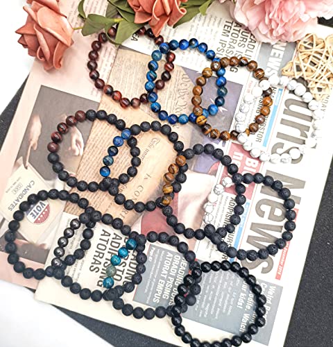 Jewdreamer 6-12Pcs 8Mm Gemstones Beaded Bracelets For Men Women Lava Stone Essential Oil Diffuser Semi-Precious Healing Stretch Bead Crystal Bracelet Tiger Eye Bracelets #TOP4