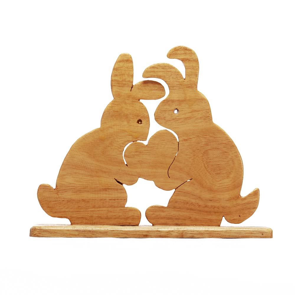 Lapin d'amour en bois : décoration de table chaleureuse pour salon et bureau