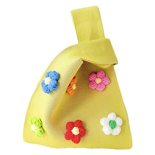 Petit sac fourre-tout en crochet cadeau original femme avec dragonne fleur jaune vert Small